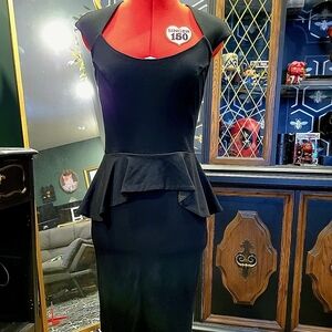 bebe Black Midi Peplum Dress